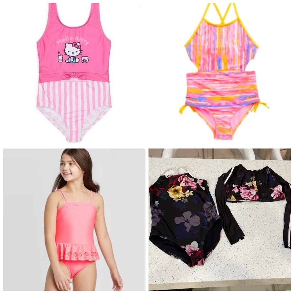 Hello Kitty Pink Striped Kids swimsuit bundle size 7/8